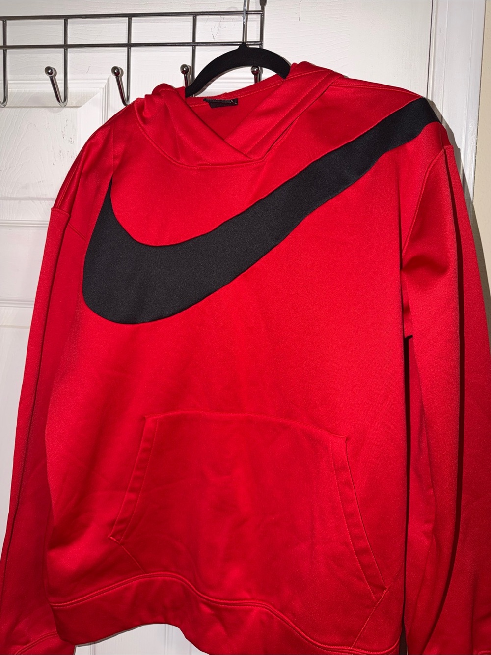 Nike Red Pullover Hoodie with Large Black Swoosh - Men's